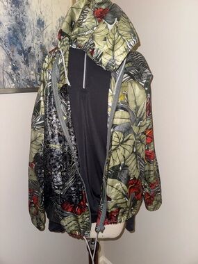 Salvatore Ferragamo Tropical Leaf Print Jacket in Green & Gray